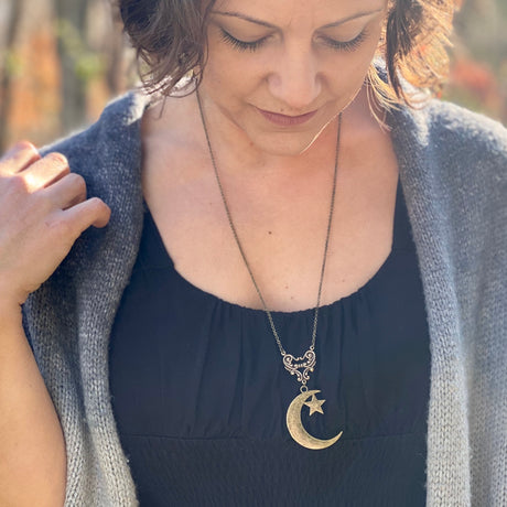 Crescent Moon and Star Pendant Necklace