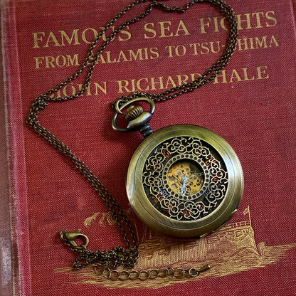 Edwardian Brass Mechanical Pocket Watch-on Fob or Necklace Chain