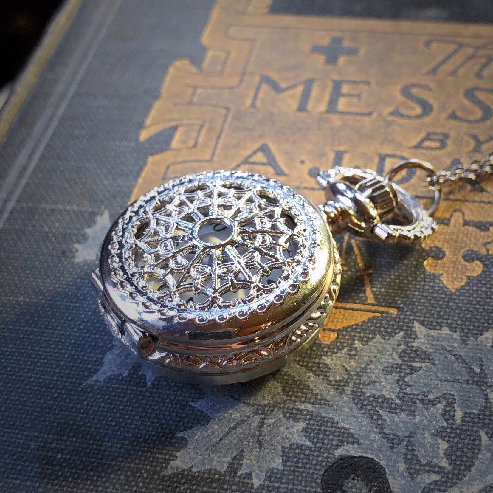 Small Pocket Watch Necklace in Silver