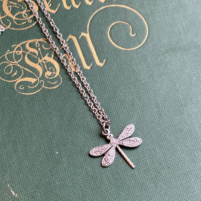 Tiny Victorian Dragonfly Necklace