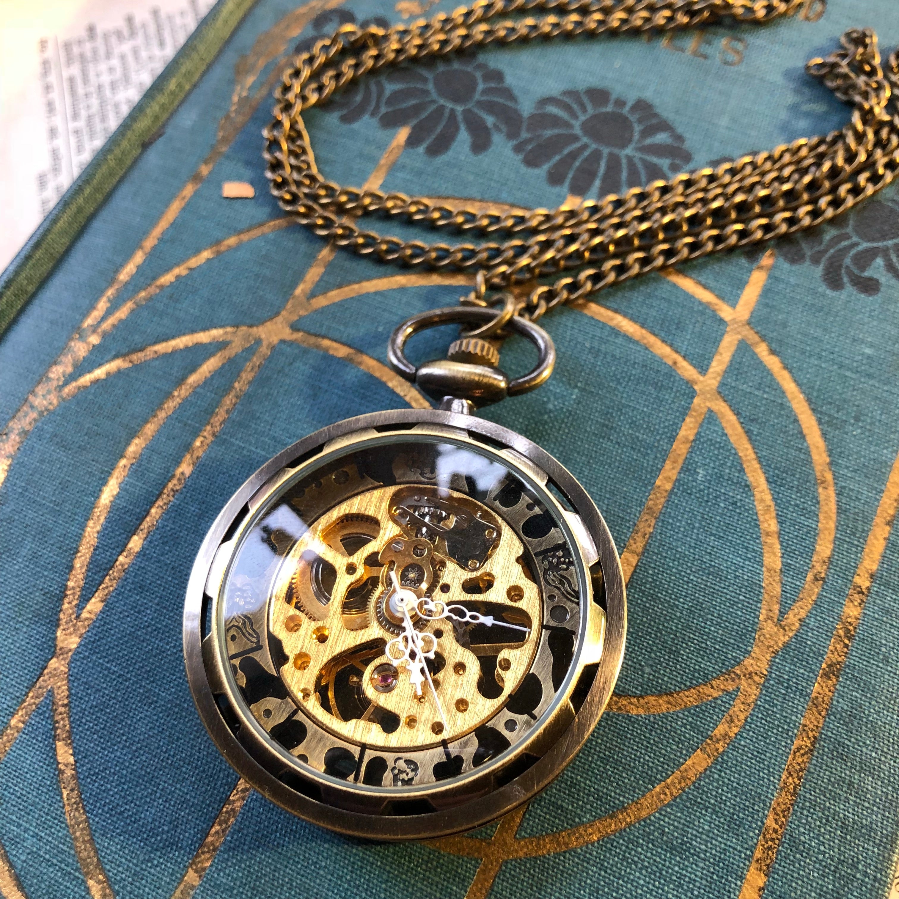 Silver Postmodern Mechanical Pocket Watch -on Fob or Necklace