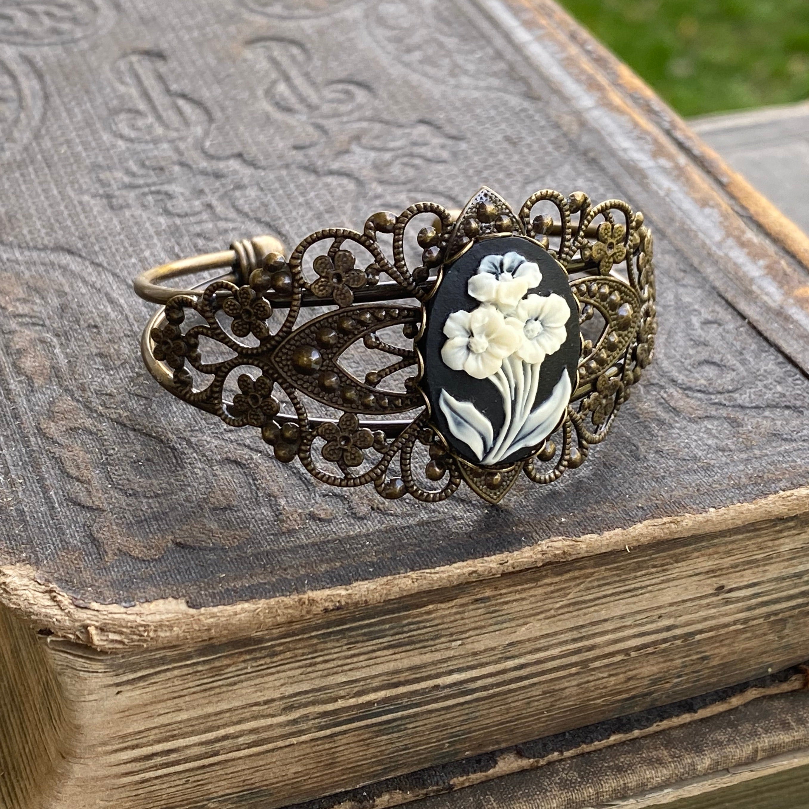 Flower Cameo Cuff Bracelet