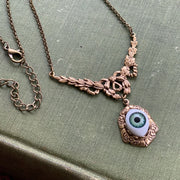 Eye Ball Pendant Necklace in Antique Brass or Silver - Green, Blue or Brown Eye - Vintage Style