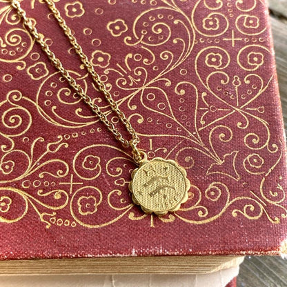 Gold or Silver Zodiac Charm Necklace - Aries Taurus Gemini Cancer Leo Virgo Libra Scorpio Sagittarius Capricorn Aquarius Pisces