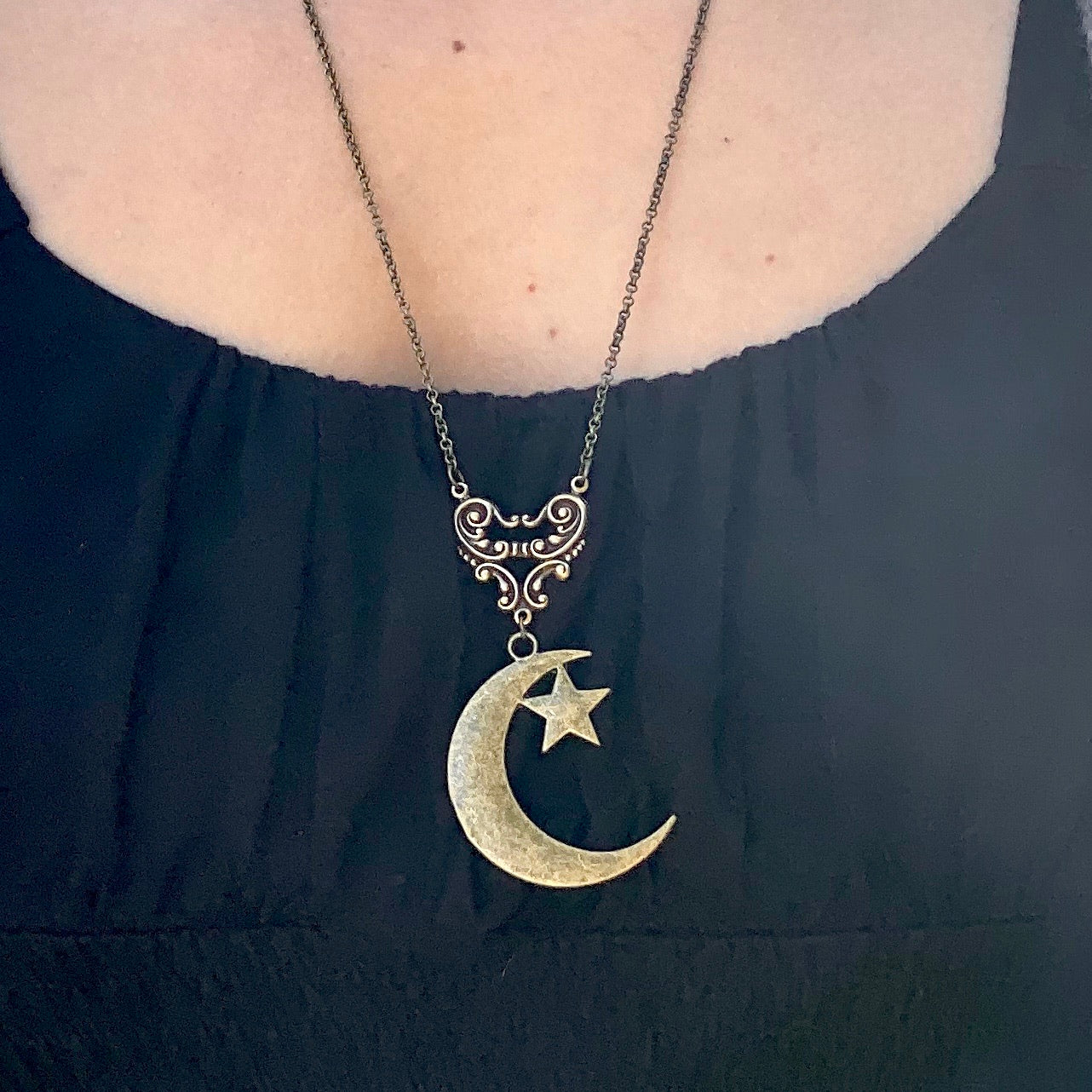 Crescent Moon and Star Pendant Necklace