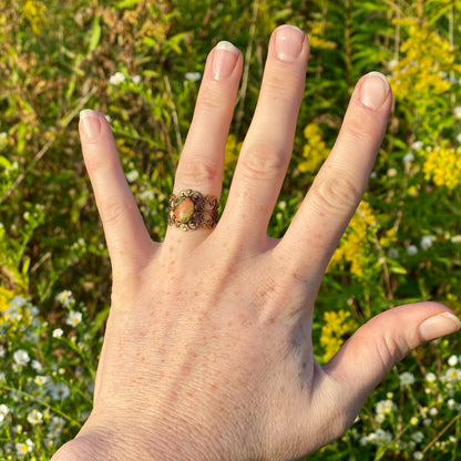 Unakite Stone Adjustable Filigree Ring