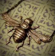 Bee Charmer Pendant Necklace in Antiqued Brass, Silver or Patina