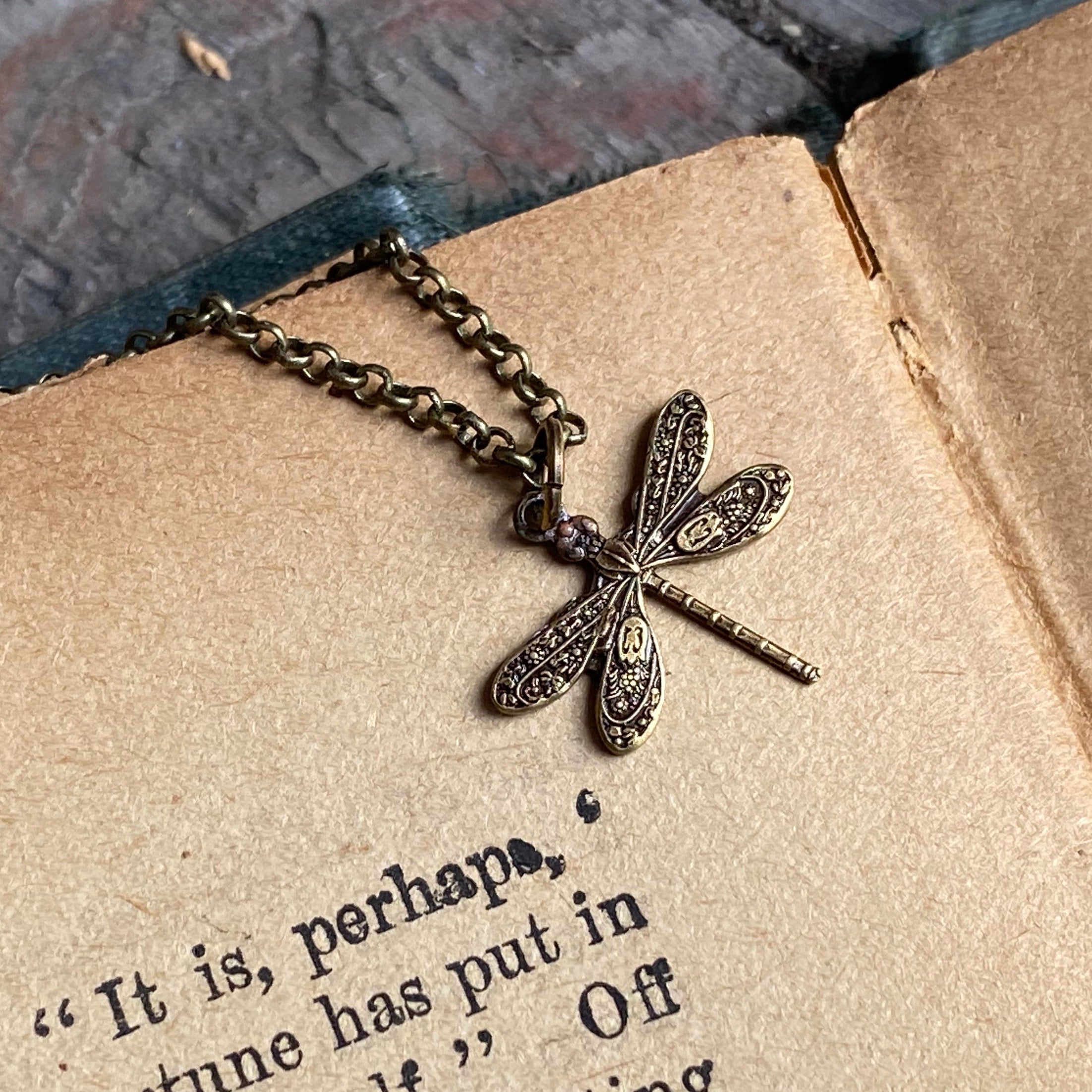 Tiny Victorian Dragonfly Necklace