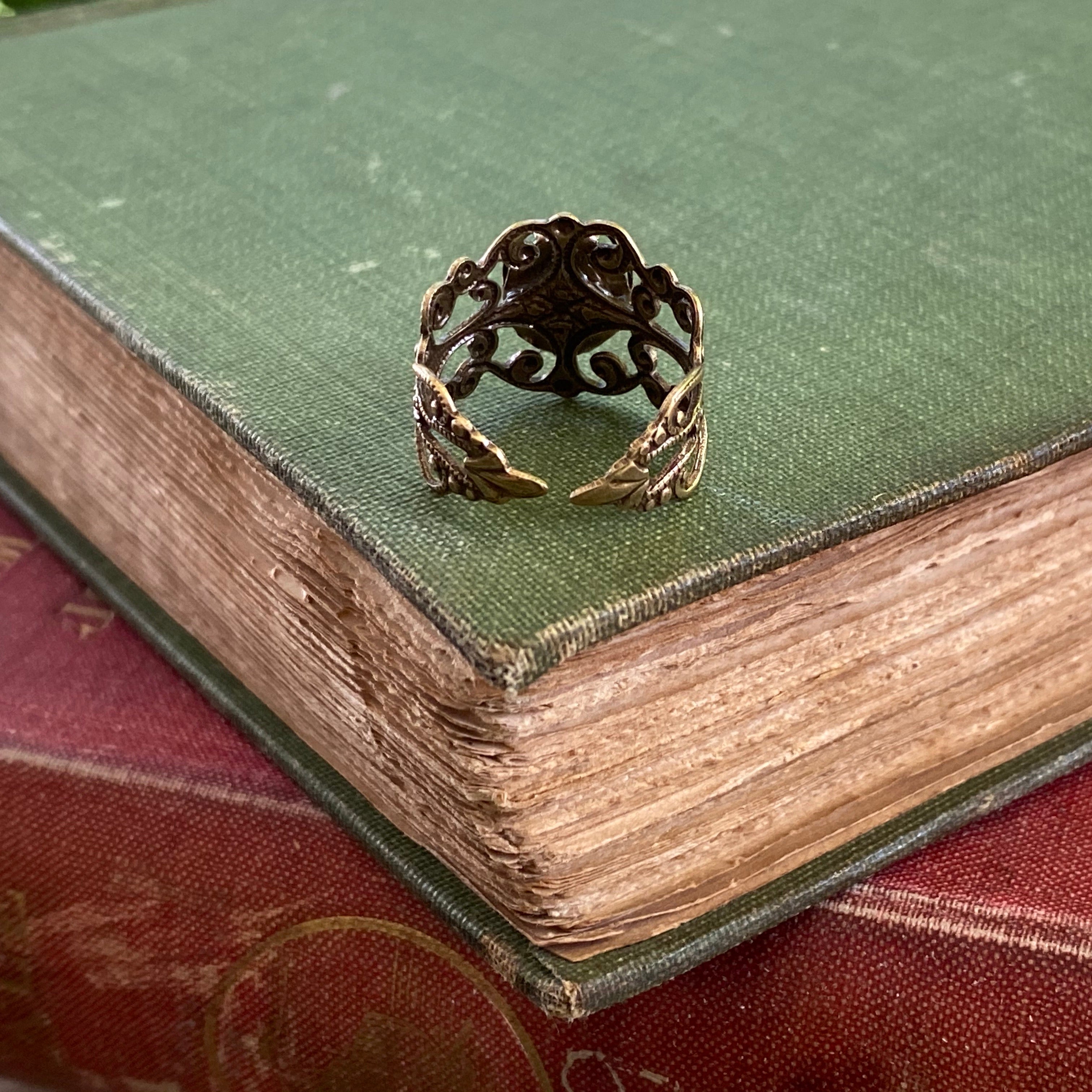 Blue Rose Cameo Filigree Ring