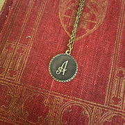Letter Charm Necklace with Birds- in Antiqued Brass or Silver.