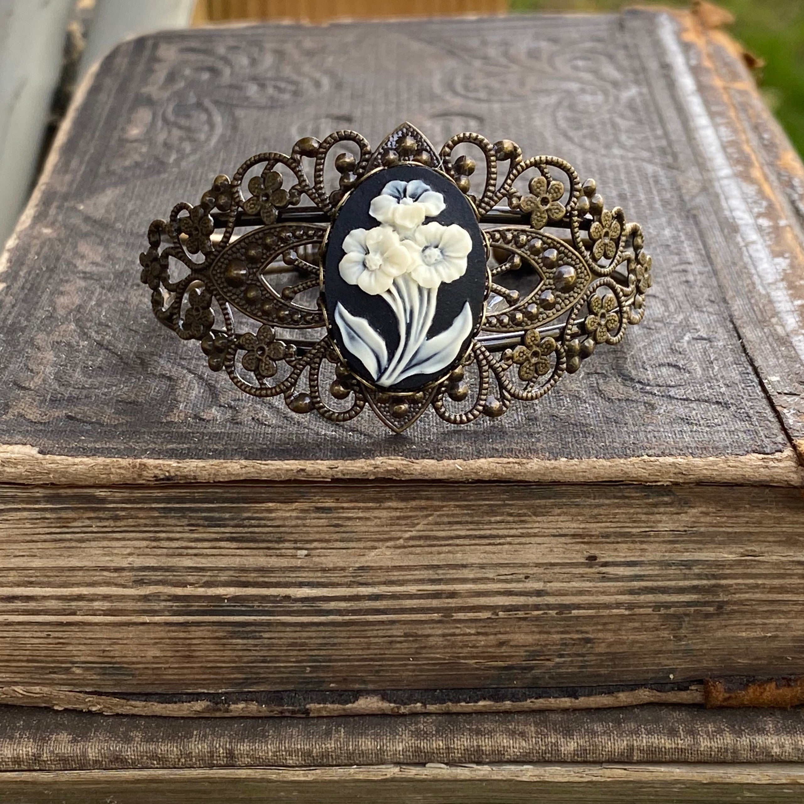 Cameo Cuff Bracelet- Honey Bee, Dragonfly or Flower and Adjustable