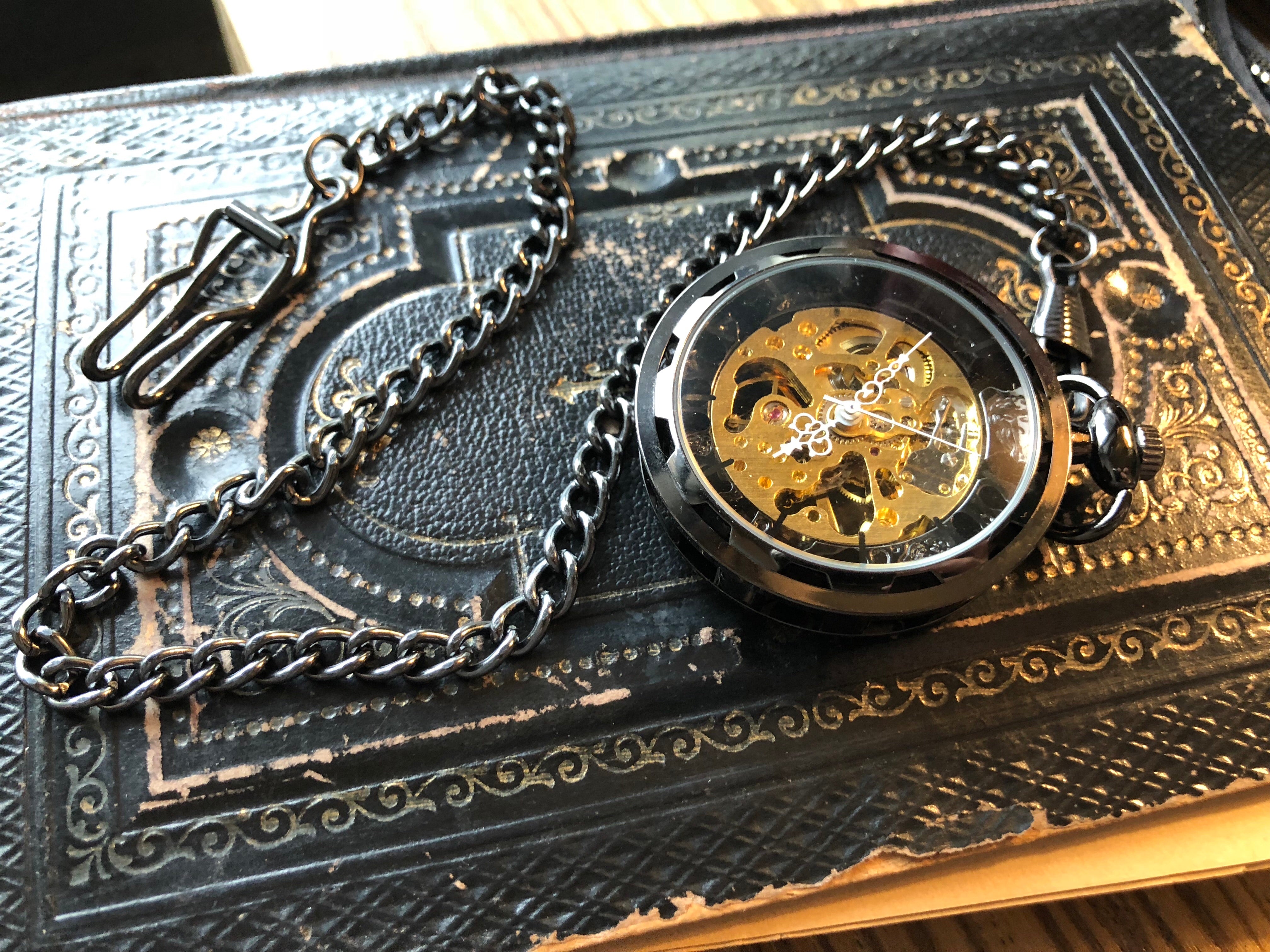 Silver Postmodern Mechanical Pocket Watch -on Fob or Necklace