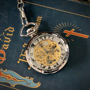 Silver Postmodern Mechanical Pocket Watch -on Fob or Necklace