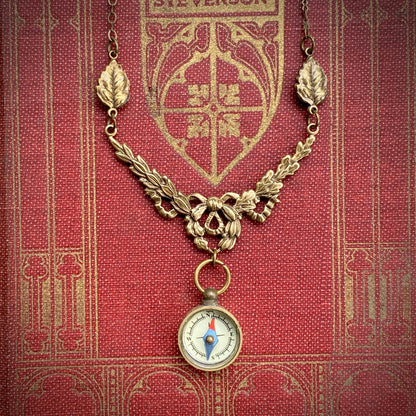 Working Compass Filigree Necklace