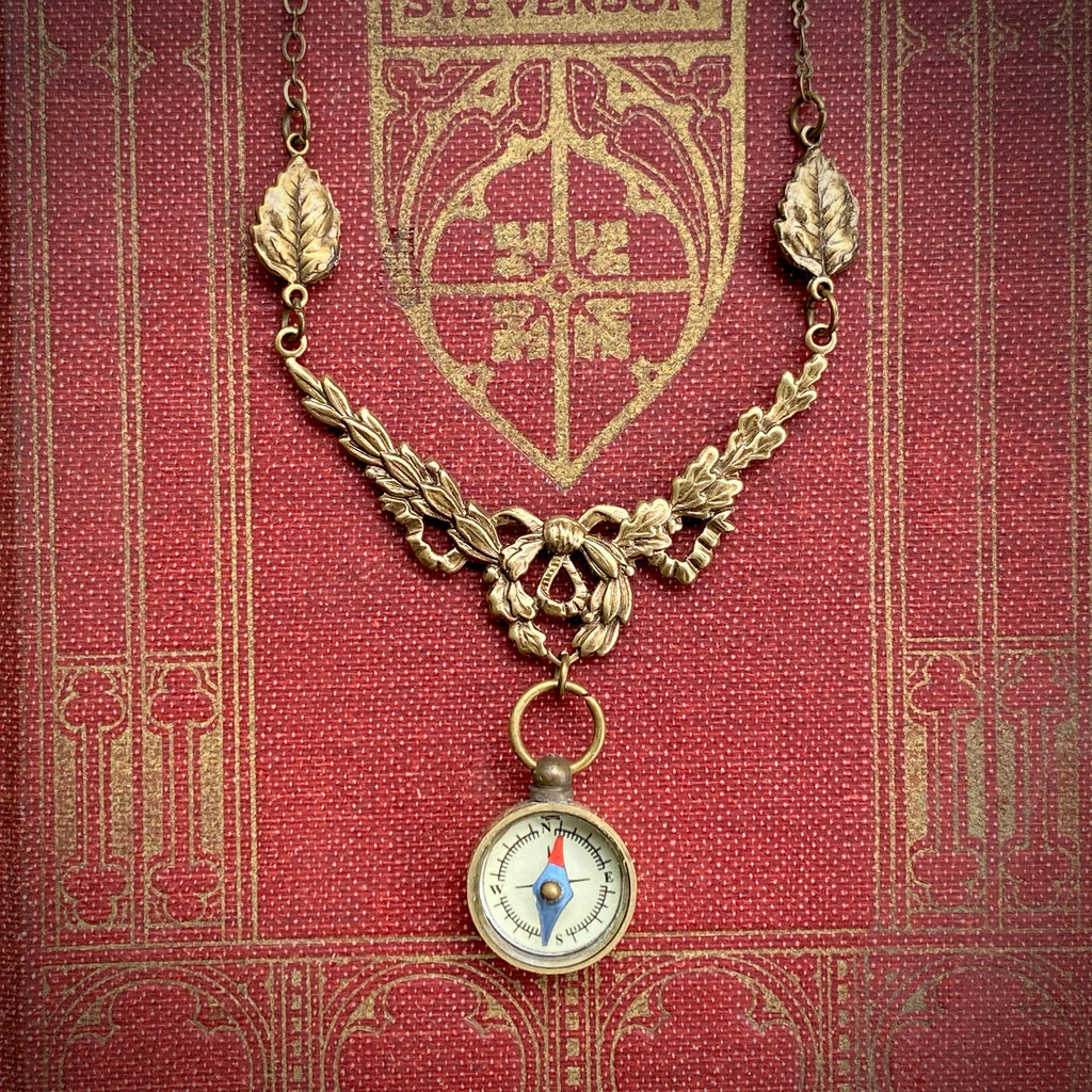 Working Compass Necklace in Bronze and Filigree