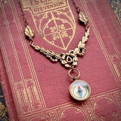 Working Compass Filigree Necklace