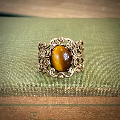 Tigers Eye Filigree Adjustable Ring