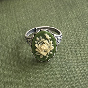 Green and White Rose Cameo Ring