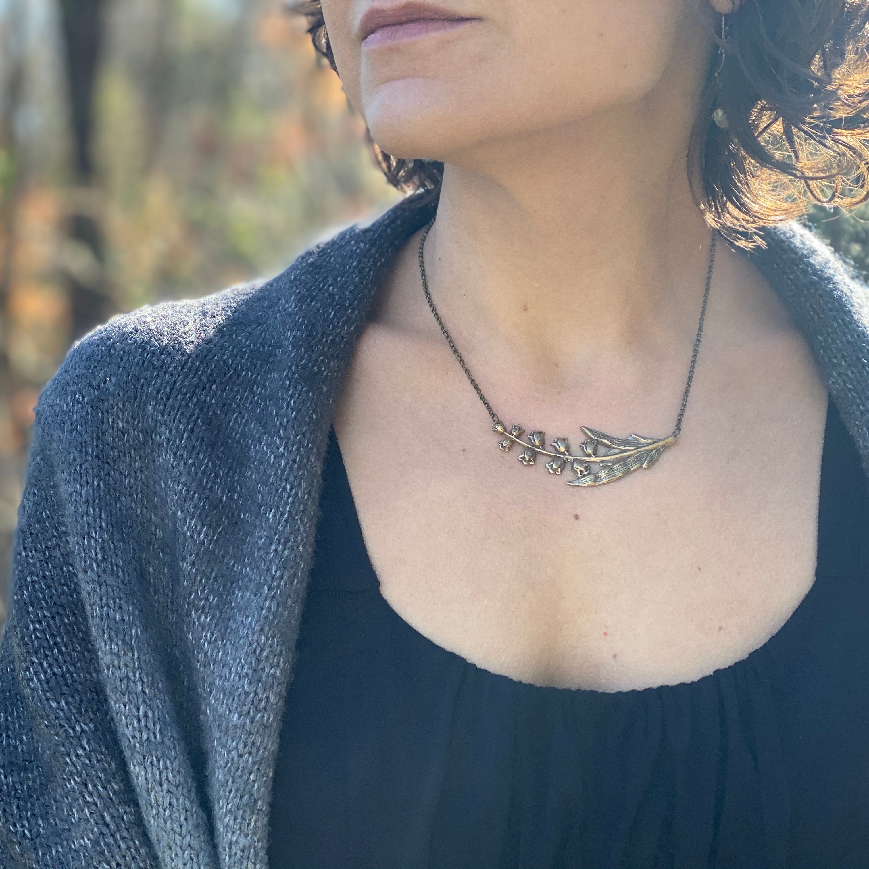 Lily of the Valley Necklace in Antiqued Brass