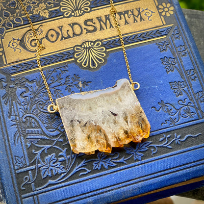 Citrine Quartz Slice Pendant Necklace in Gold