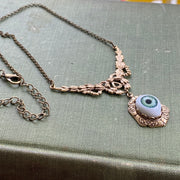 Eye Ball Pendant Necklace in Antique Brass or Silver - Green, Blue or Brown Eye - Vintage Style