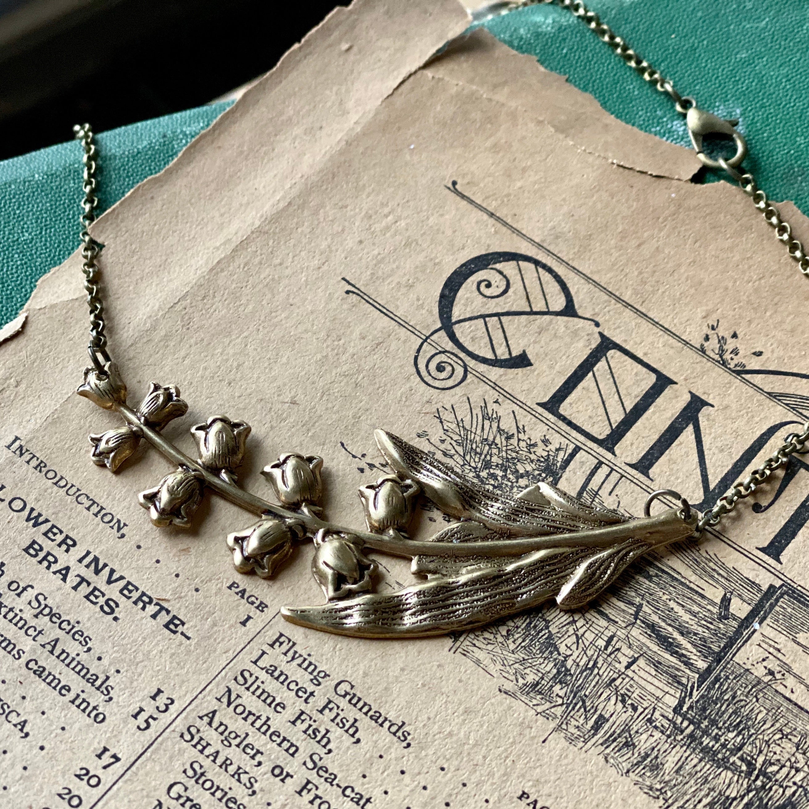 Lily of the Valley Necklace in Antiqued Brass