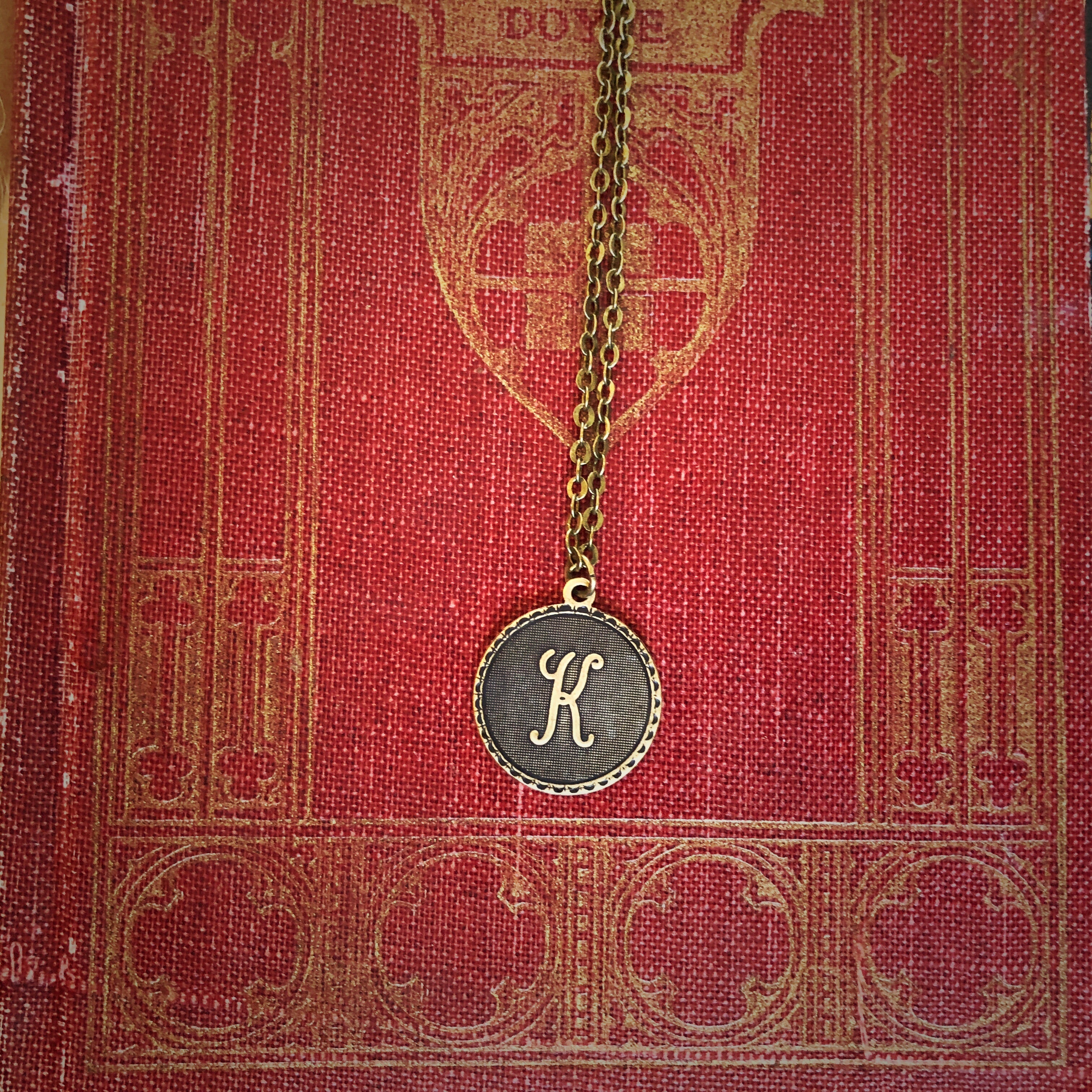 Initial Necklace- in Antiqued Brass or Silver