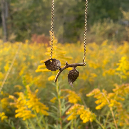 Twig Pendant Necklace in Antiqued Silver or Antiqued Brass