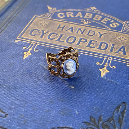 Blue Lady Cameo Ring in Silver Filigree