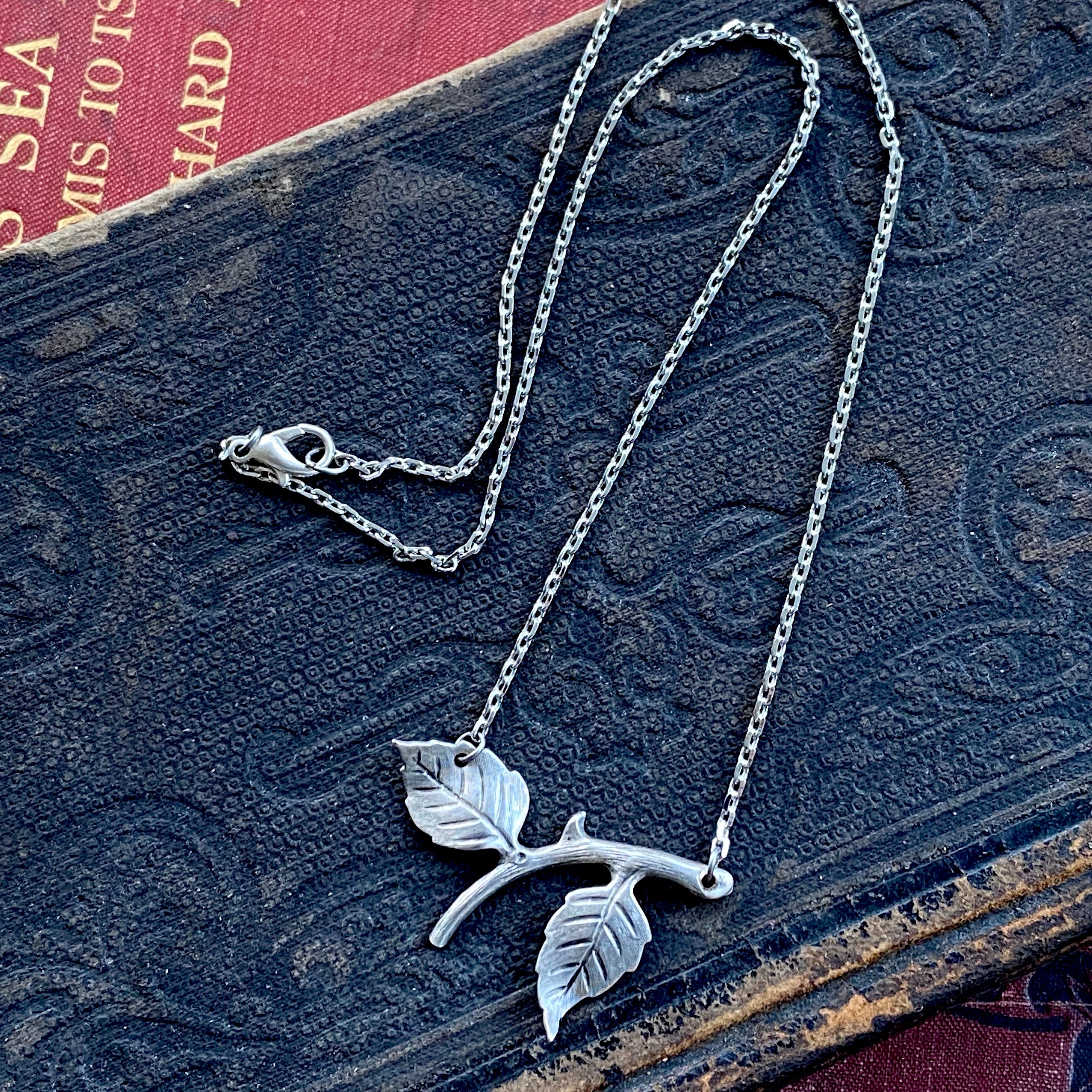 Twig Pendant Necklace in Antiqued Silver or Antiqued Brass