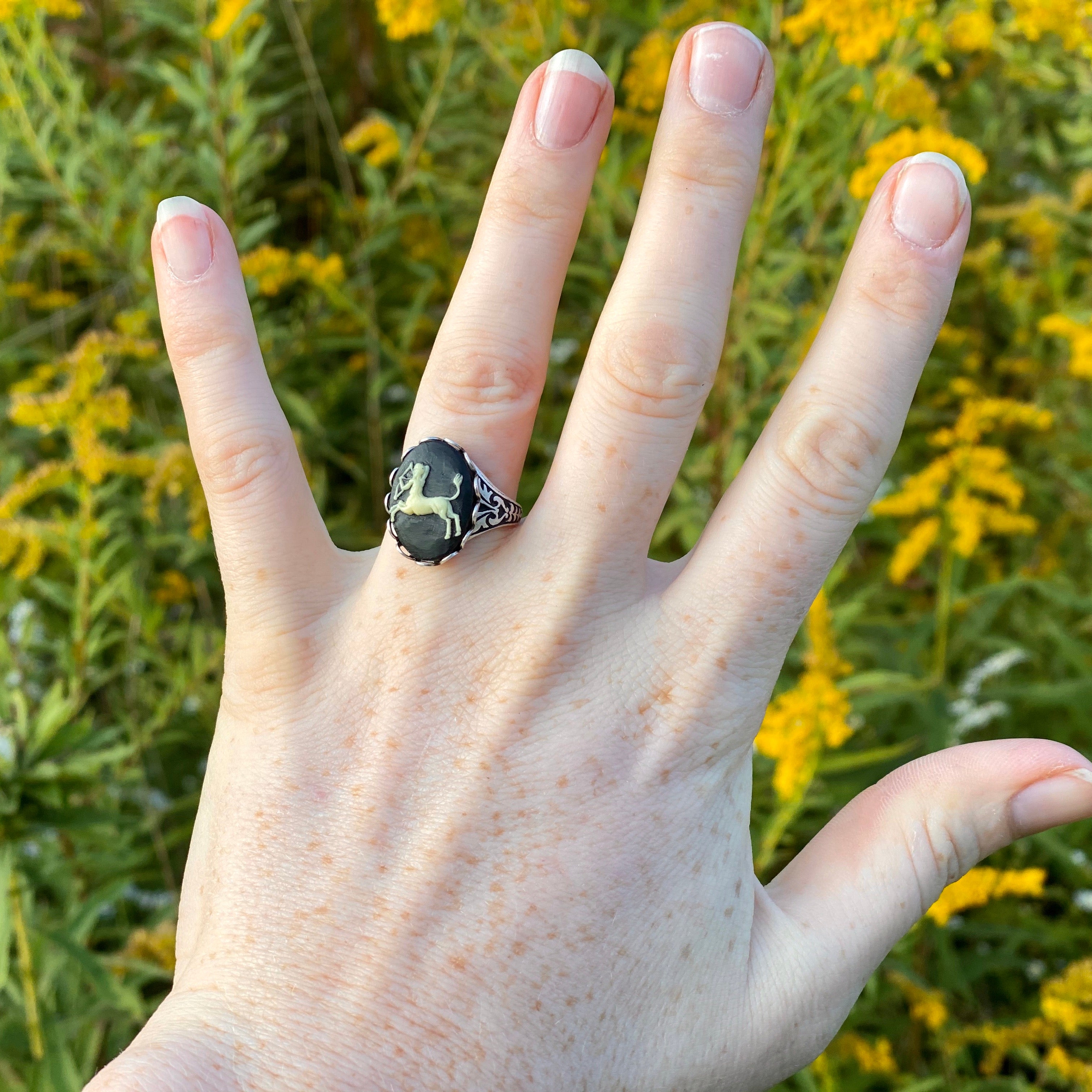 Vintage Zodiac Cameo Ring - Sagittarius