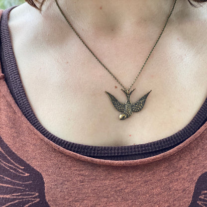 Swooping Bird Necklace - Brass, Silver or Patina