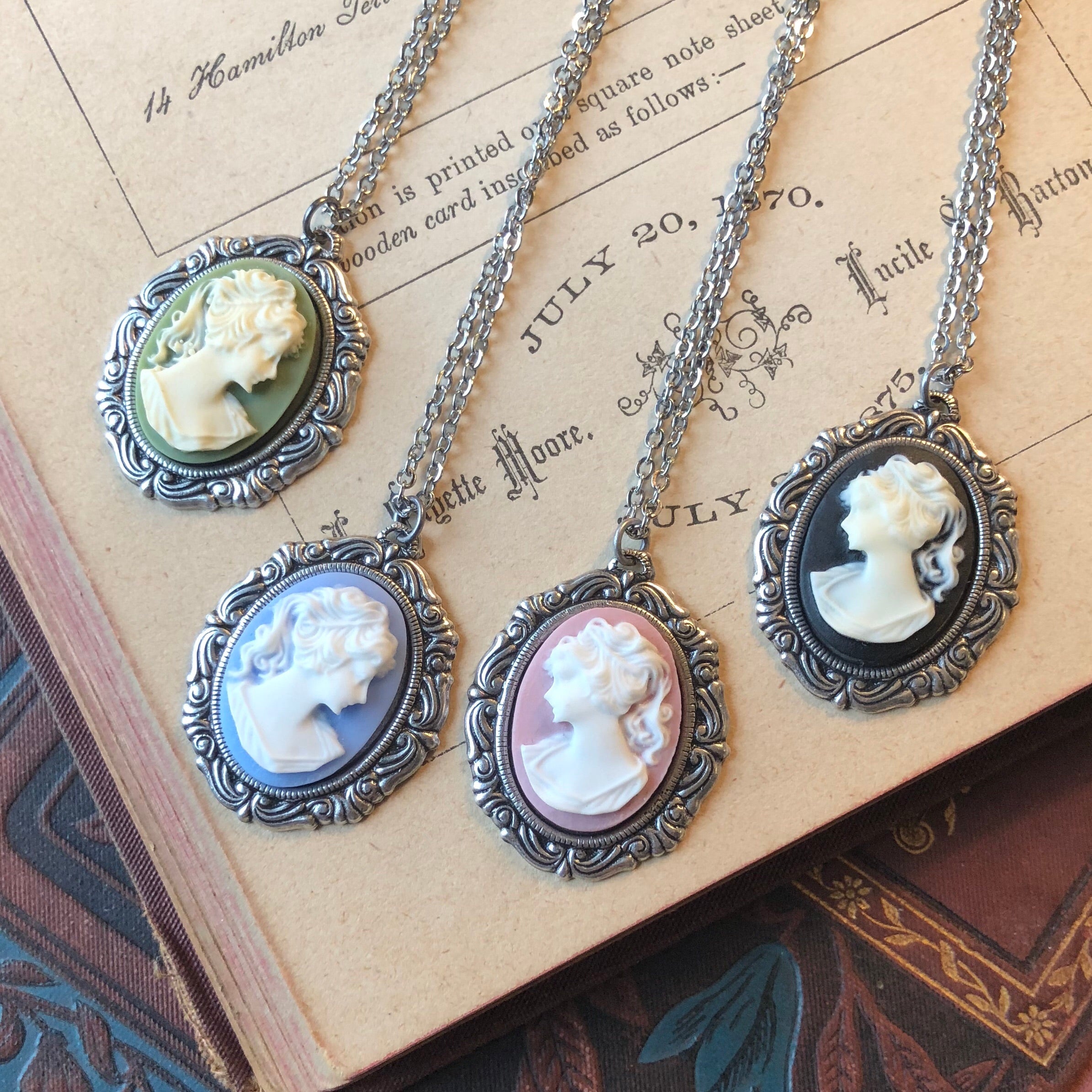 Cameo Lady Necklace in Silver - Pick a Color