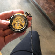 Black Postmodern Mechanical Pocket Watch on Necklace or Pocket Chain