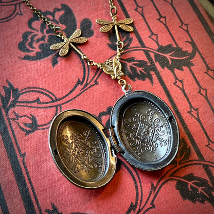 Oval Filigree Locket with Dragonfly Chain