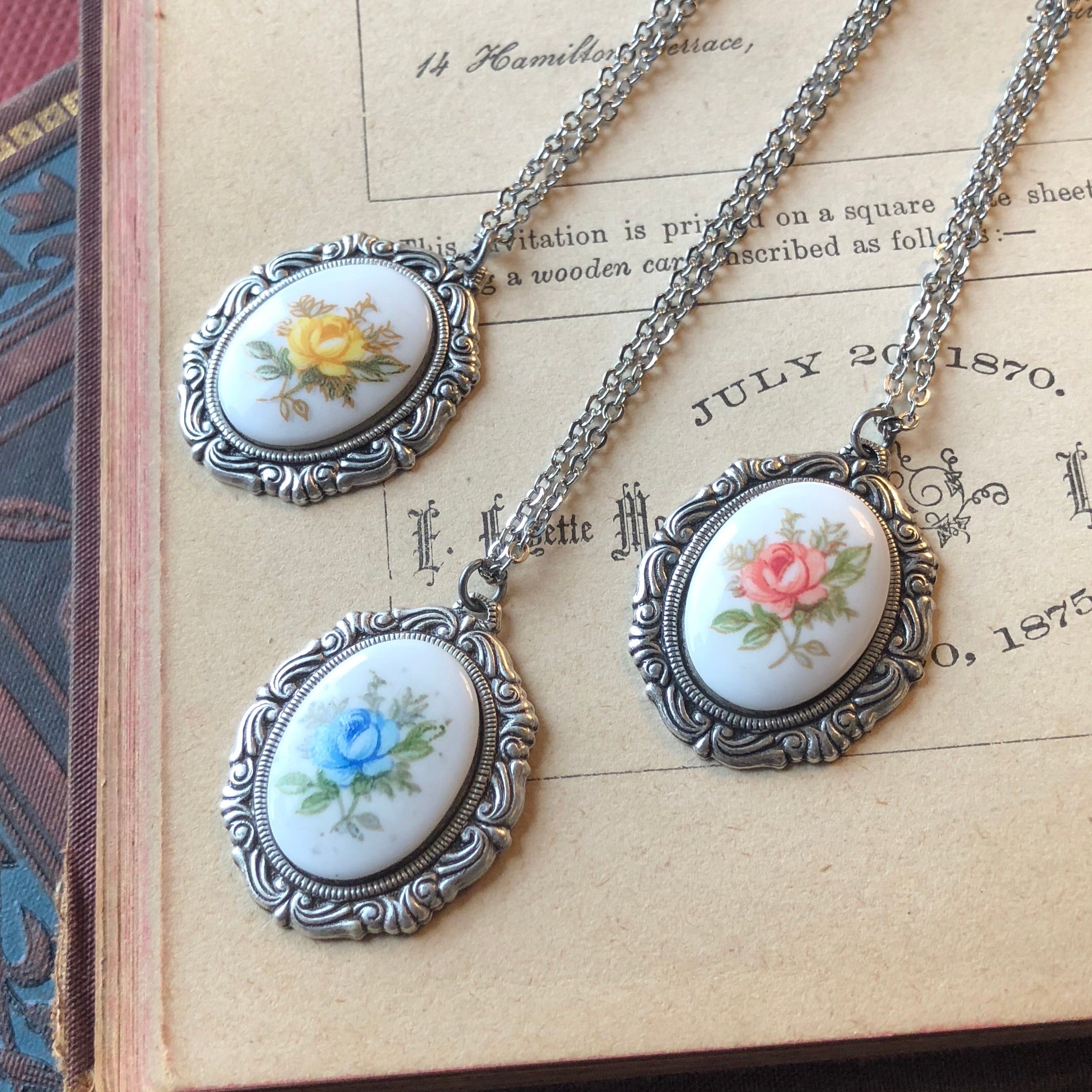 Vintage Rose Cameo Necklace