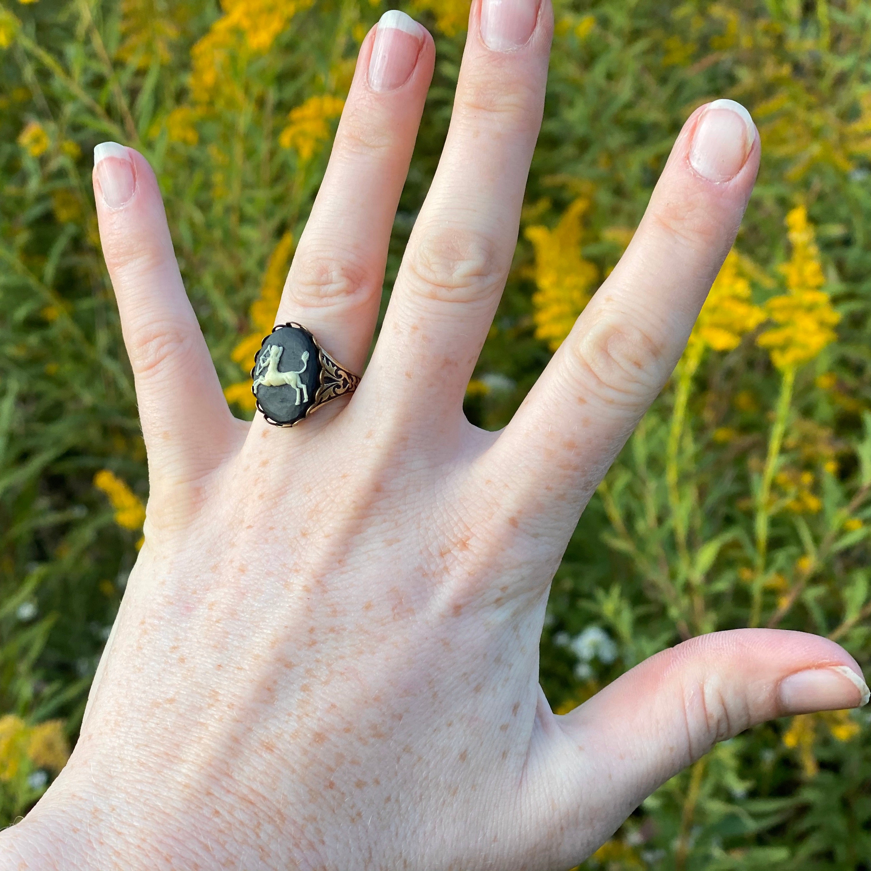 Vintage Zodiac Cameo Ring - Sagittarius