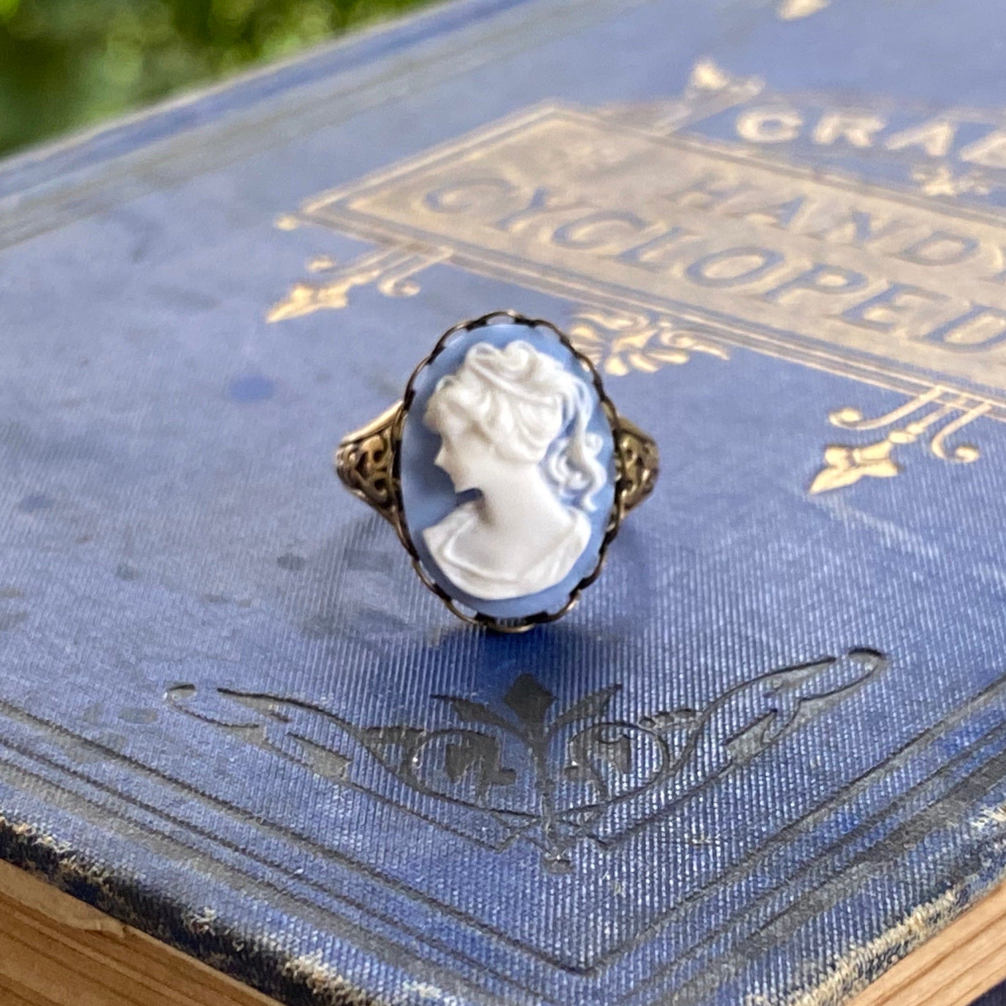 Blue Lady Cameo Ring in Antiqued Silver