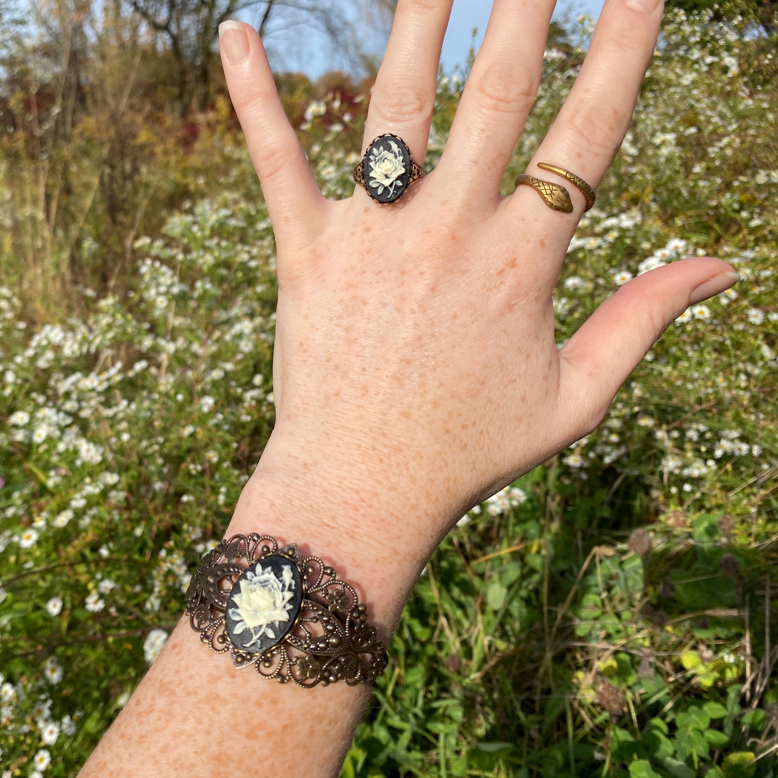 Rose Cameo Cuff Bracelet