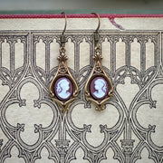Lady Cameo Earrings - Pick Blue, Green, Pink, Black or Purple - Antiqued Brass or Sterling Silver Plate