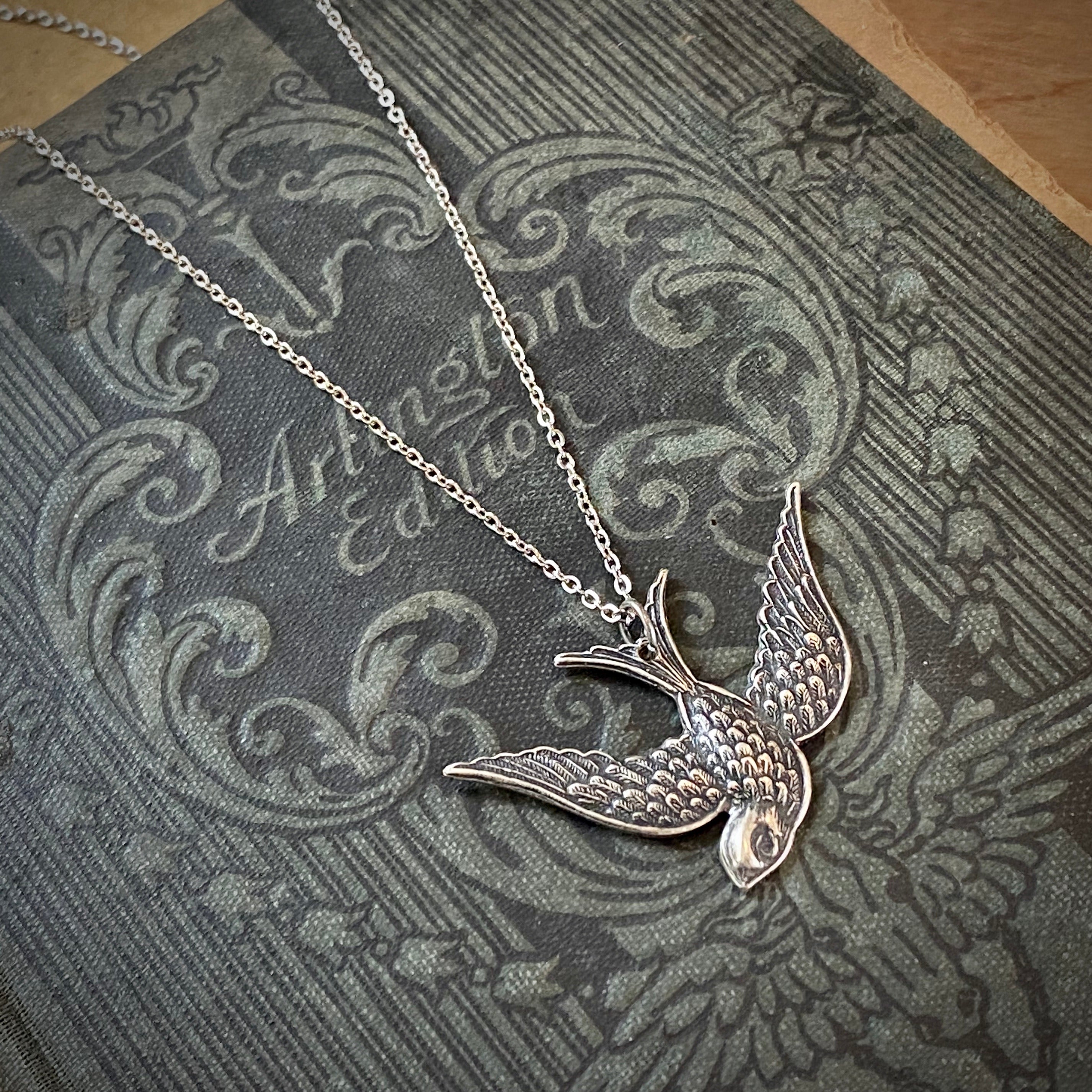 Swooping Bird Necklace - Brass, Silver or Patina