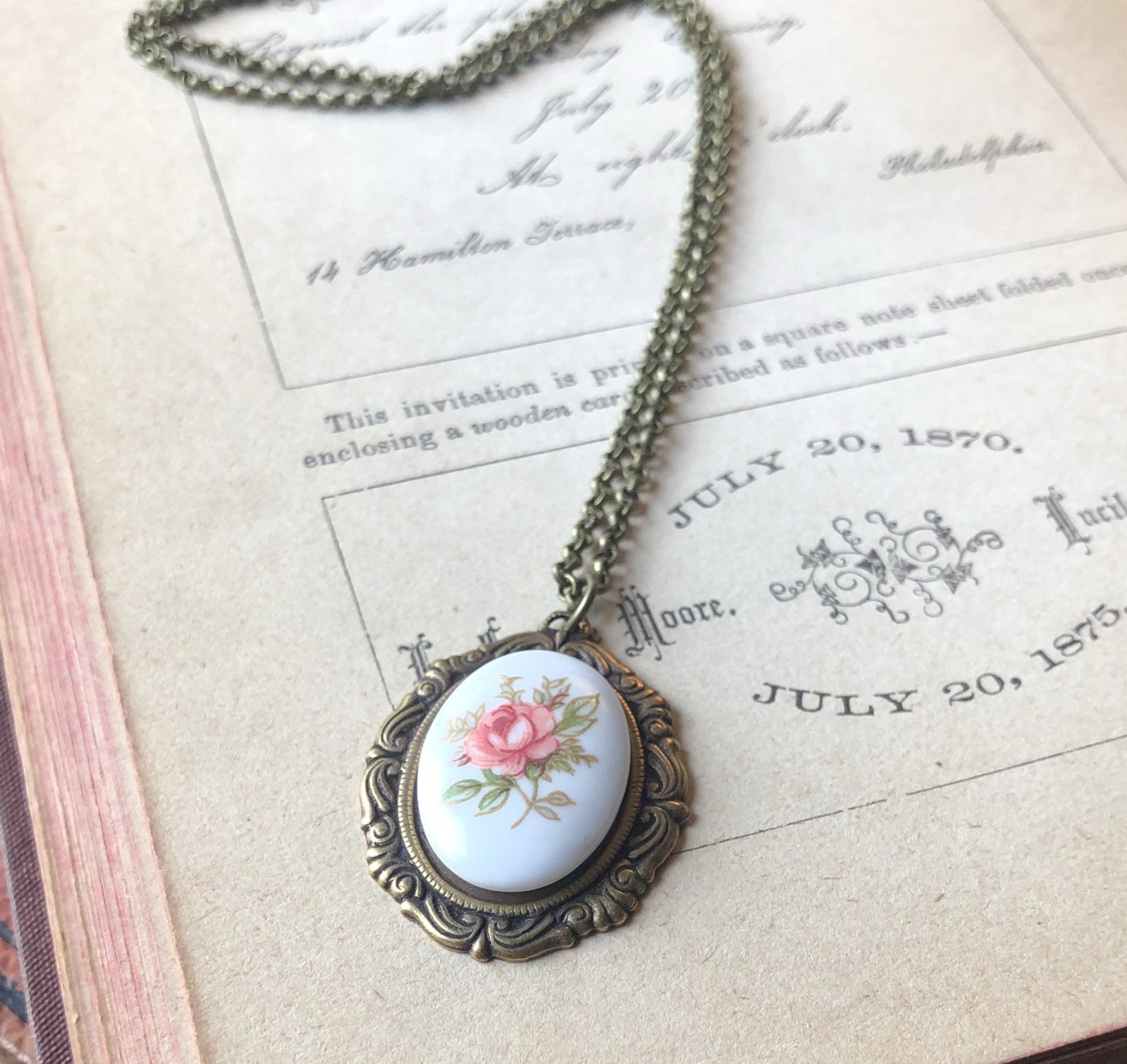 Vintage Rose Cameo Necklace- Pick a Color