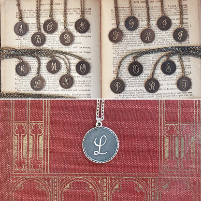 Initial Necklace- in Antiqued Brass or Silver