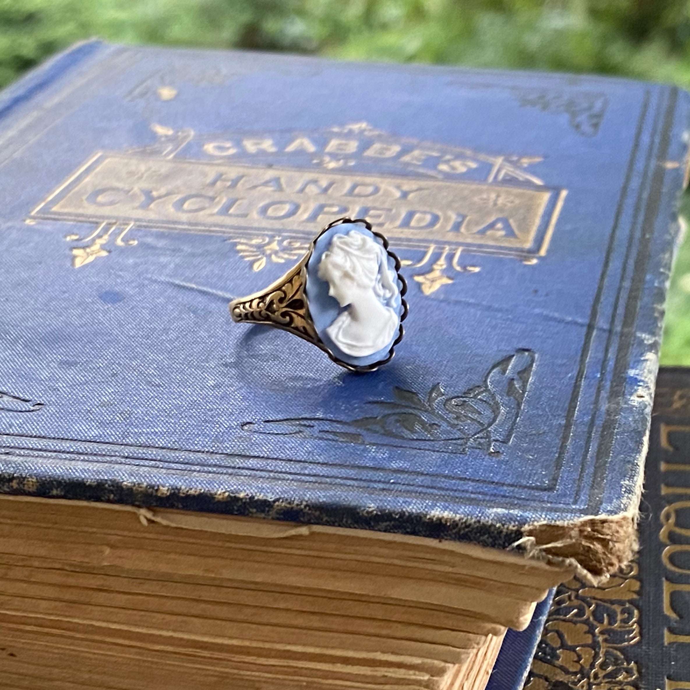 Blue Lady Cameo Ring in Antiqued Silver