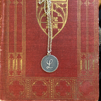 Initial Necklace- in Antiqued Brass or Silver