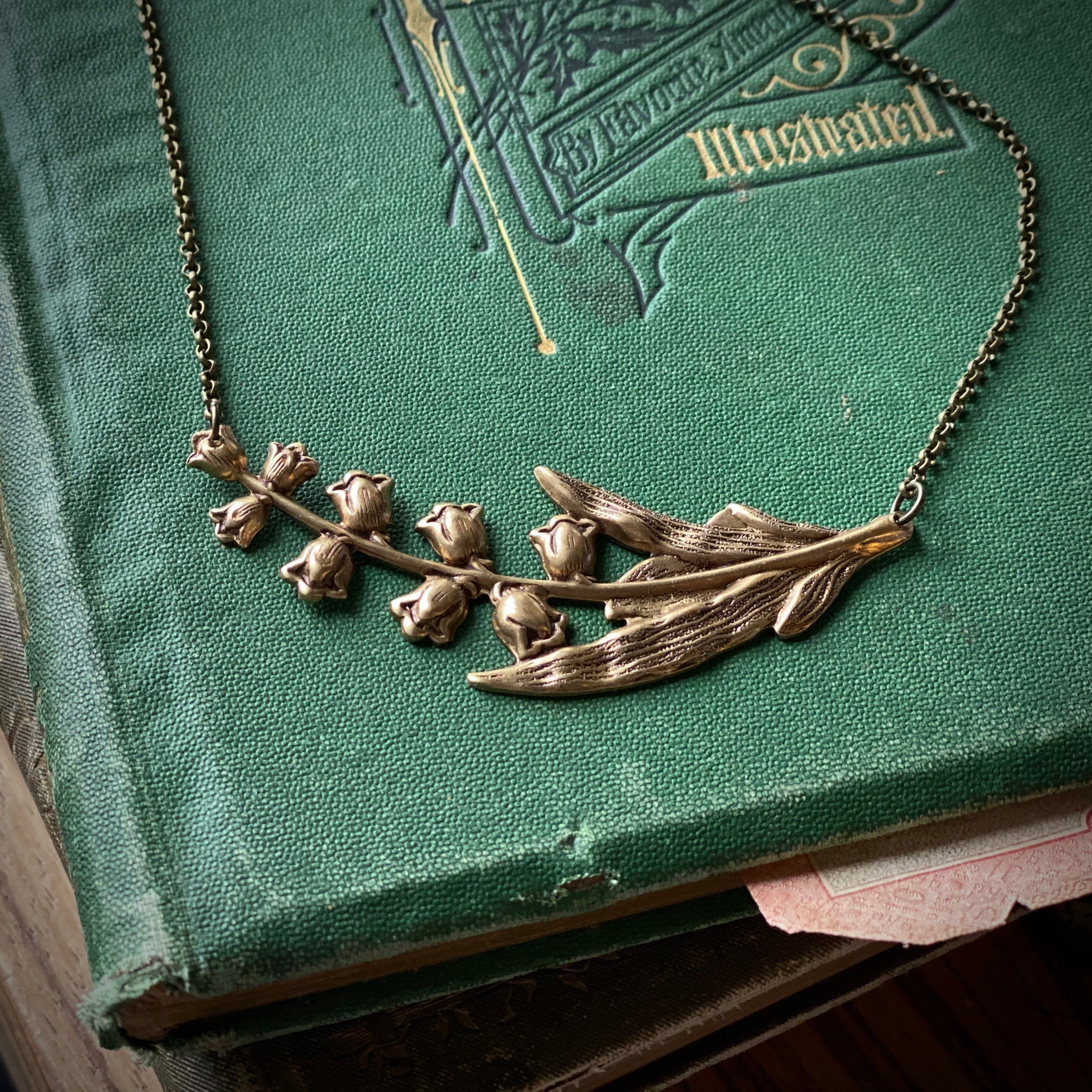 Lily of the Valley Necklace in Antiqued Brass