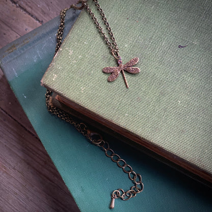 Tiny Victorian Dragonfly Necklace