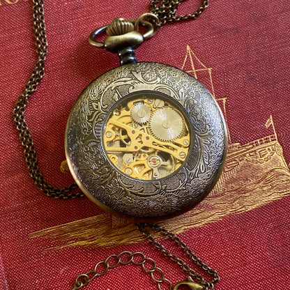 Mechanical Train Pocket Watch on Fob or Necklace Chain