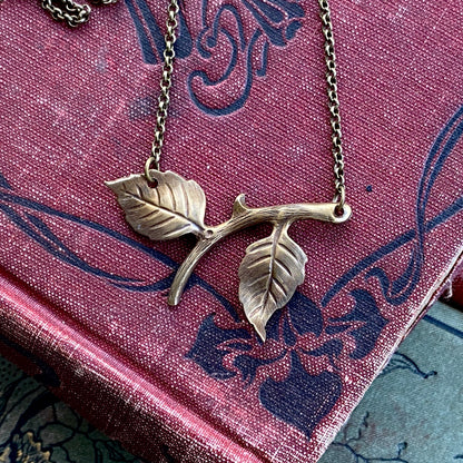 Twig Pendant Necklace in Antiqued Silver or Antiqued Brass