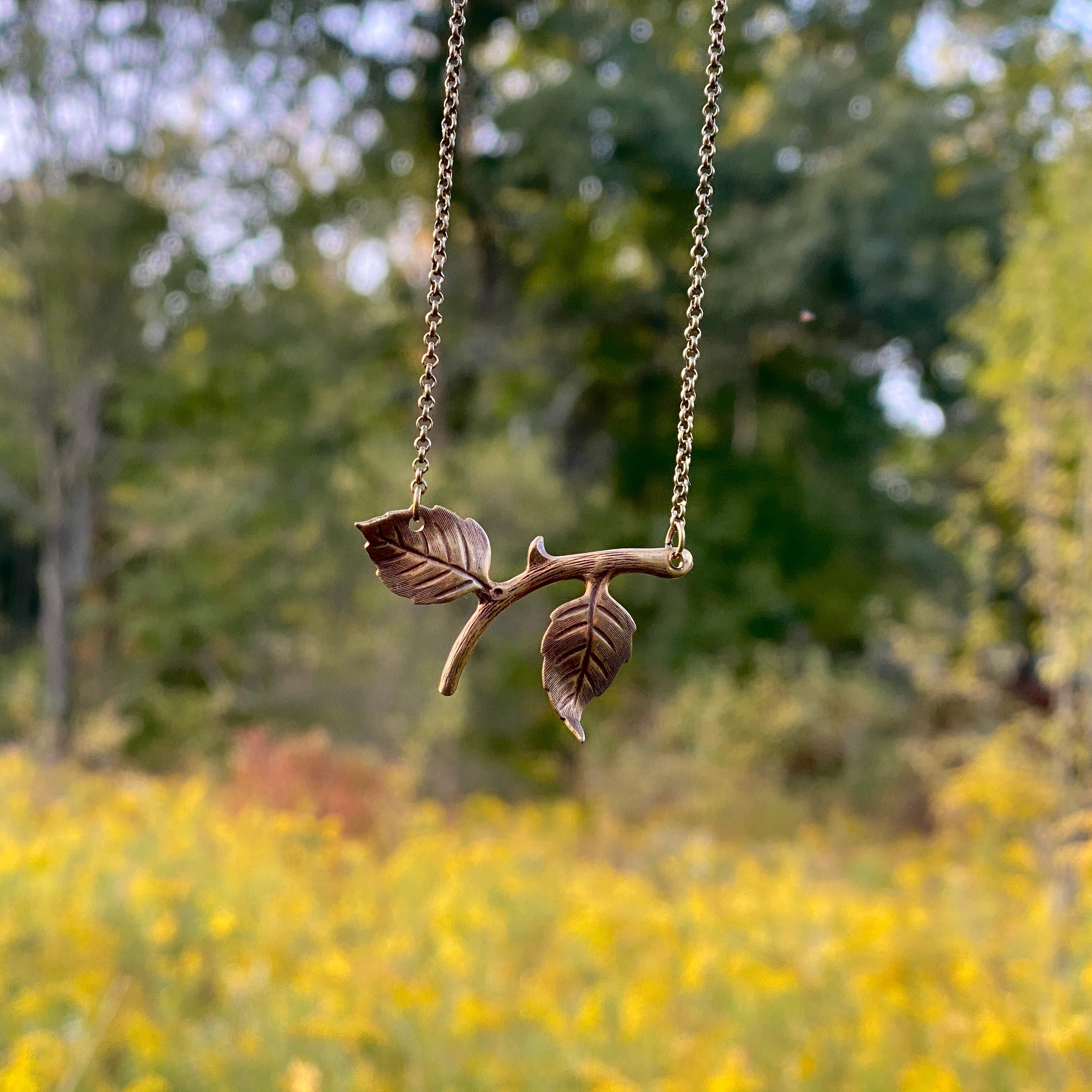 Twig Pendant Necklace in Antiqued Silver or Antiqued Brass